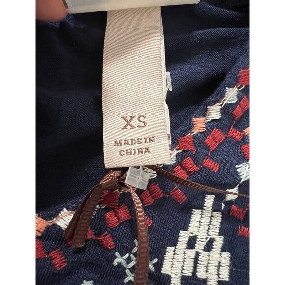Knox Rose Peasant Blouse Embroidered Short Sleeve Dark Blue Size XS Hippie NWT - Picture 7 of 13